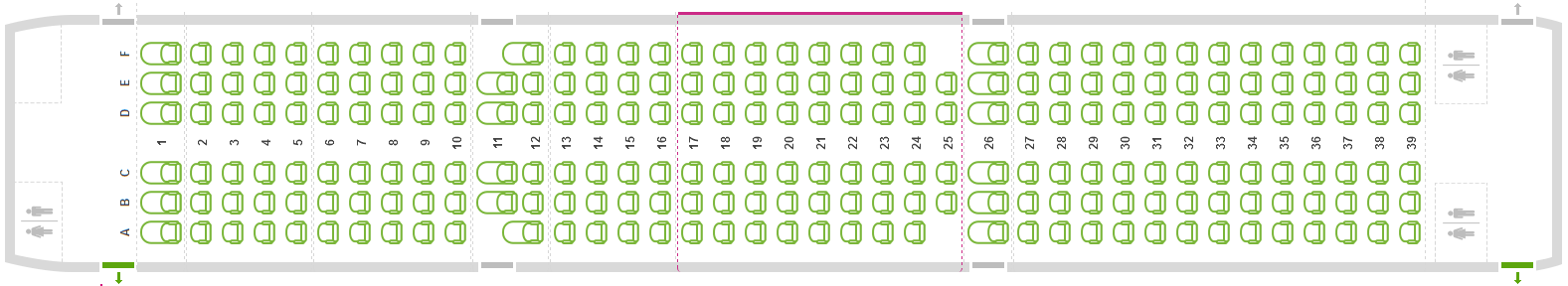 A légitársaság foglalási rendszerében már meg is jelent az A321-es seat map-je, melyen az utasok kiválaszthatják helyüket a repülőgép 230 ülőhelye egyikén. (Kép forrása: Wizz Air foglalási rendszer) | © AIRportal.hu