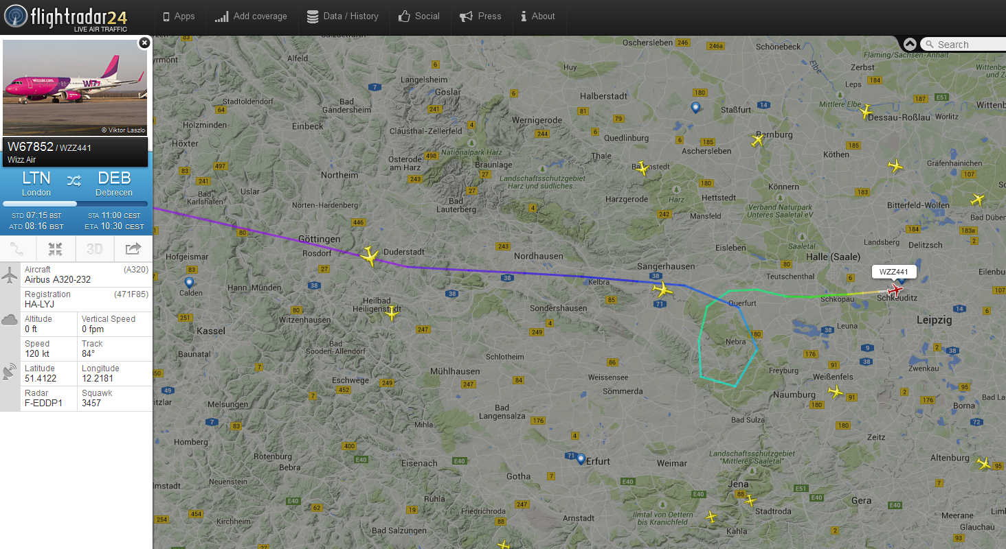 A járat útvonala a flightradar24.com virtuális radarképén. | © AIRportal.hu