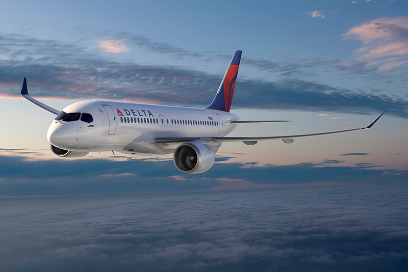 Látványterv a Delta leendő CS100-asáról. Kérdés, hogy miképp "verhet meg" egy 108 férőhelyes gép egy 130 üléses konkurens típust (Grafika: Bombardier) | © AIRportal.hu