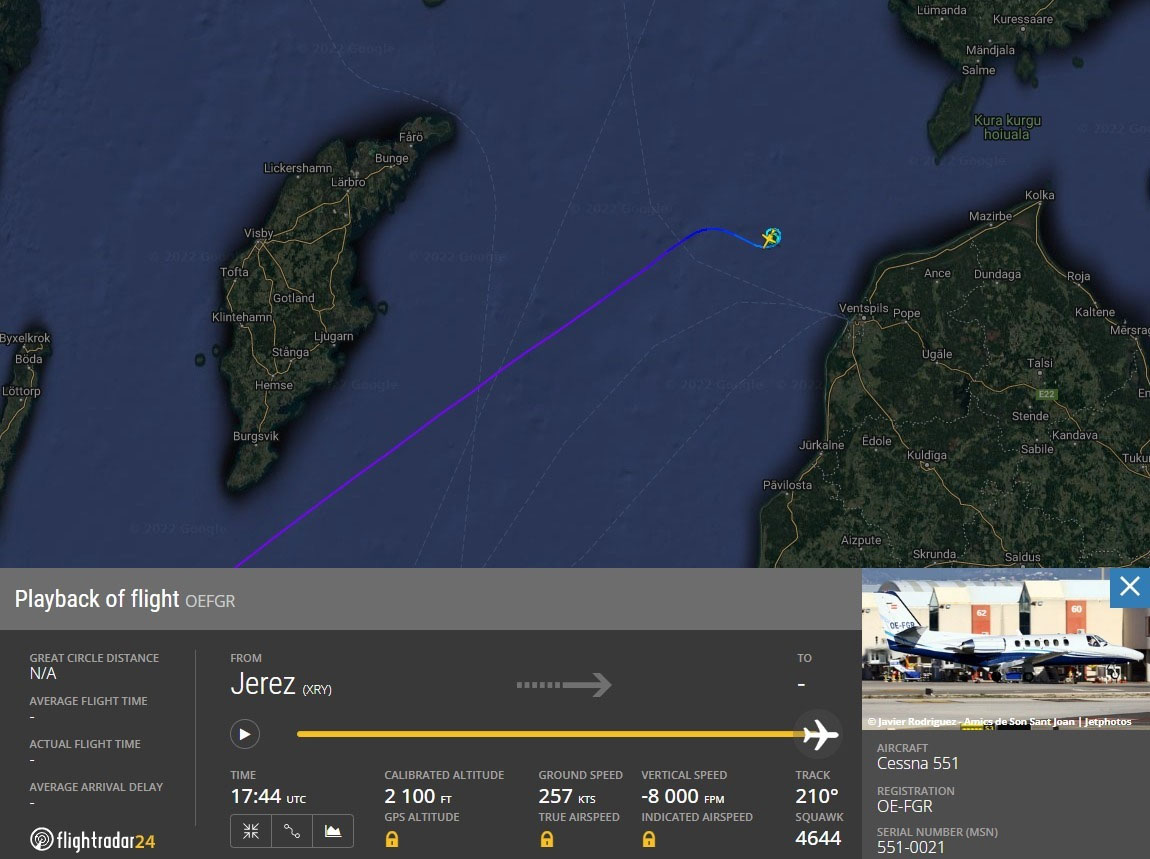 Un avión Cessna Citation se estrelló en el Mar Báltico