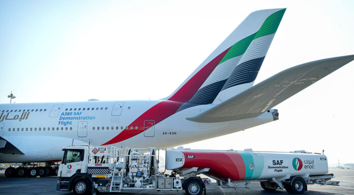 Egyik A380-asával folytatta a fenntartható üzemanyag tesztelését az Emirates